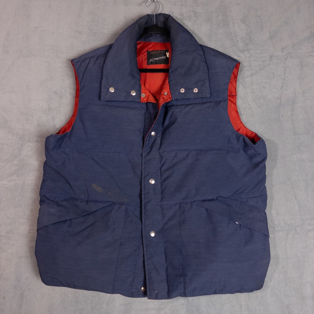 JCPenney Puffer Vest Mens Large Navy Blue Vintage Fair Quilted Snap Front